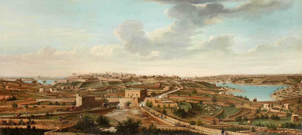 Um de um conjunto de sete vistas de Valletta, Malta e seus arredores, c.1753 de Alberto Pullicino