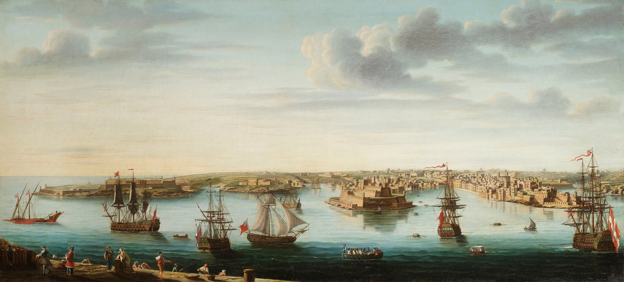 Um de um conjunto de sete vistas de Valletta, Malta e seus arredores, c.1753 de Alberto Pullicino