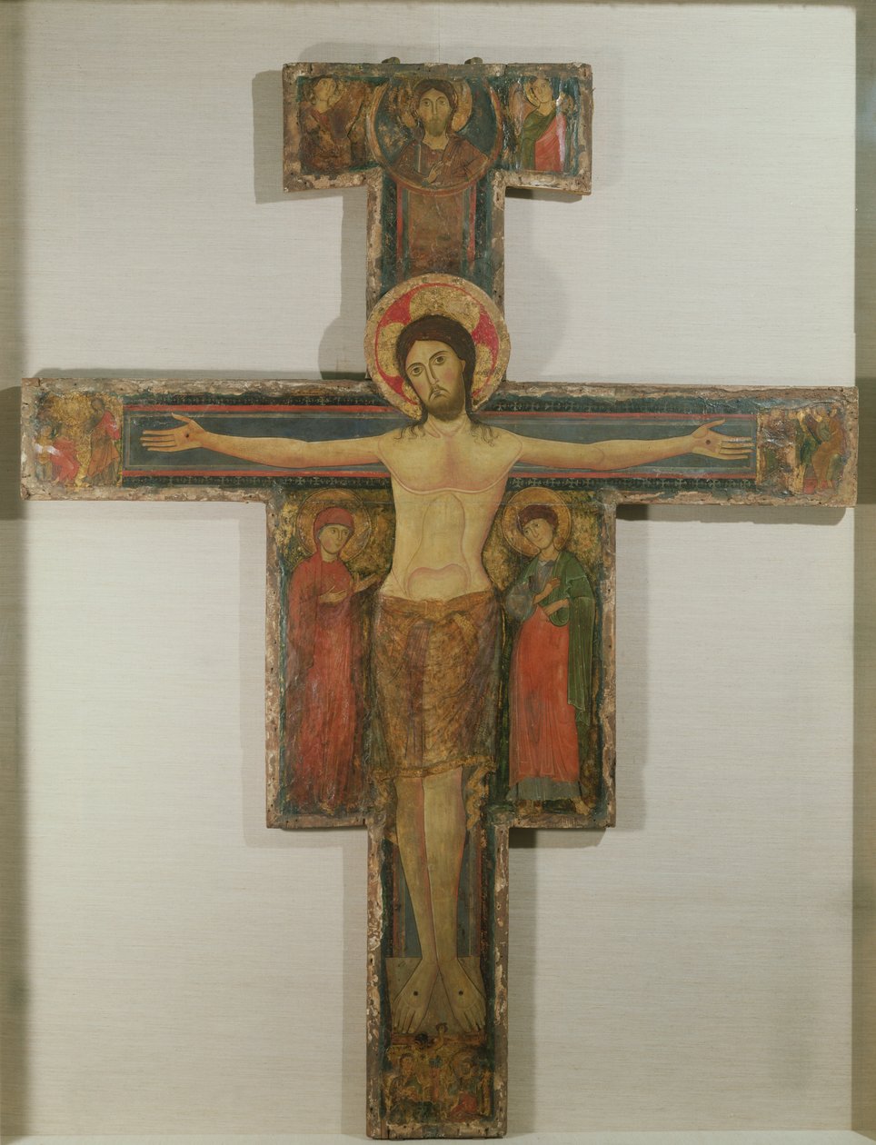 A Crucificação com a Virgem Maria e São João, final do século XII (tempera sobre tela colocada no painel) de Alberto Sotio