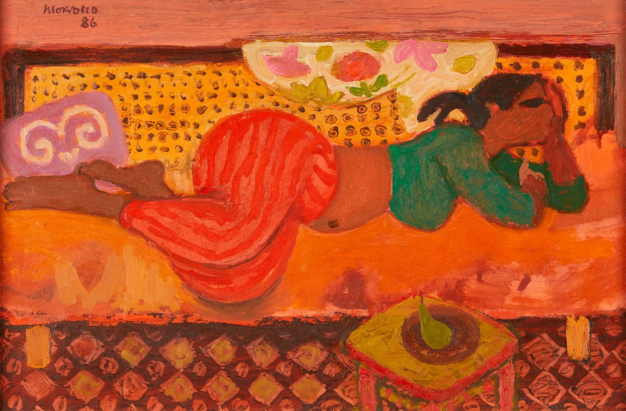 Tunisian Girl on a Couch (óleo a bordo) de Alberto Morrocco