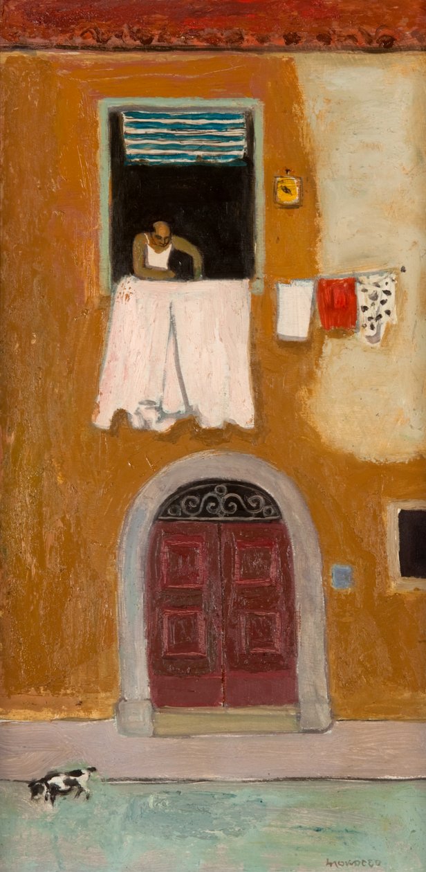Janela em Orbetello, c.1980 (óleo a bordo) de Alberto Morrocco