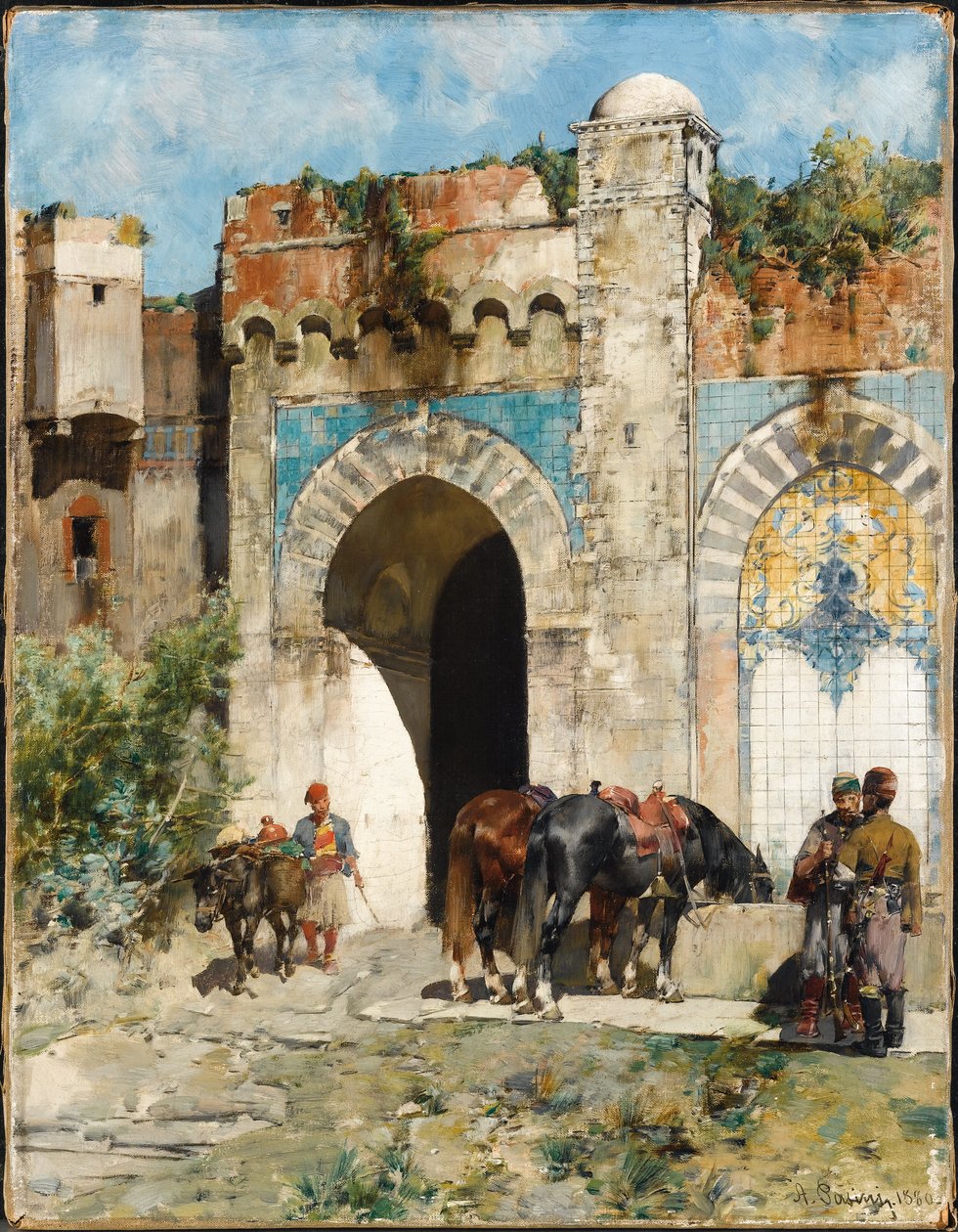 Molhando os Cavalos, 1880 de Alberto Pasini