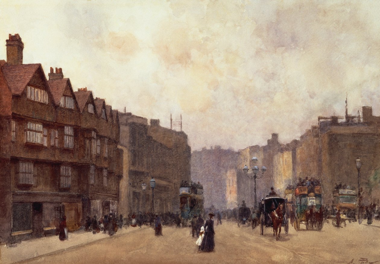 High Holborn, Londres, de Alberto Pisa (1864-1936), aguarela sobre papel montado sobre cartão, 32 4 x 45 7 cm de Alberto Pisa