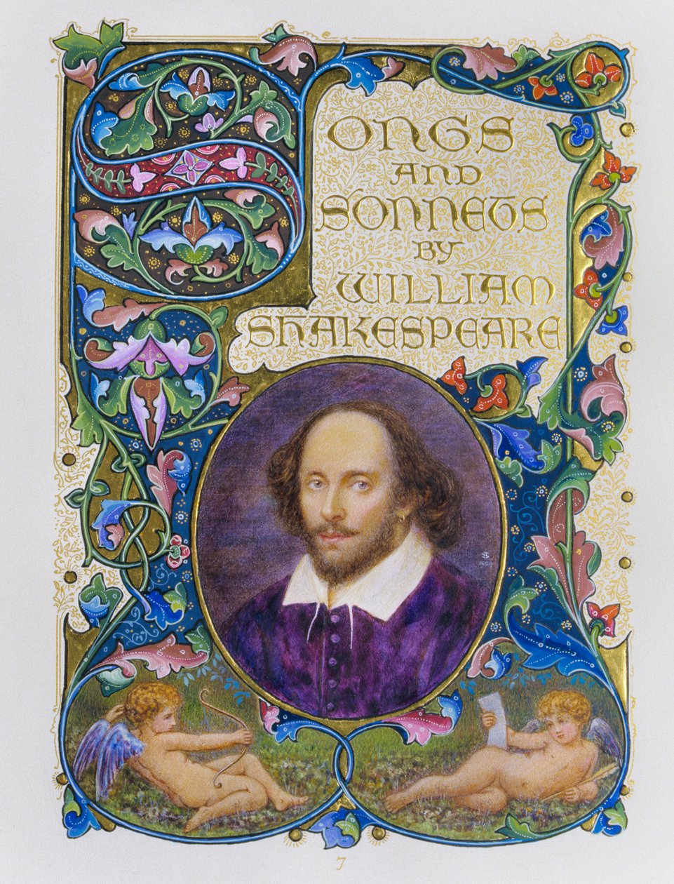 Frontispício do livro com um belo retrato a cores de William Shakespeare pelo artista Alberto Sangorski de Alberto Sangorski