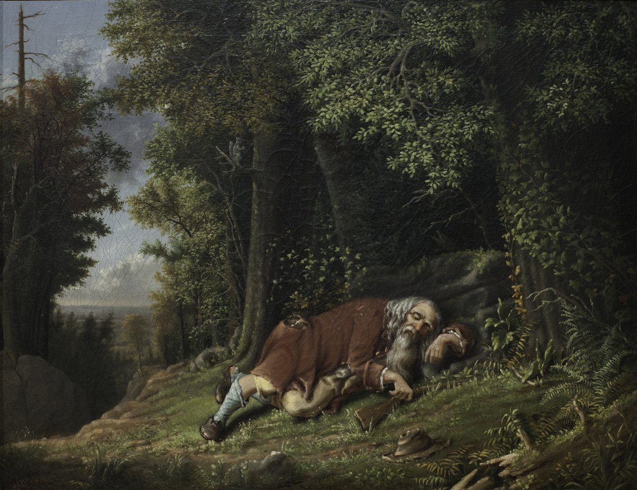 Rip Van Winkle Asleep, 1879-80 (óleo em canas) de Albertus D.O Browere