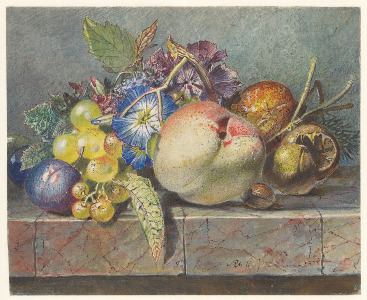Frutas e flores ainda vida de Albertus Steenbergen