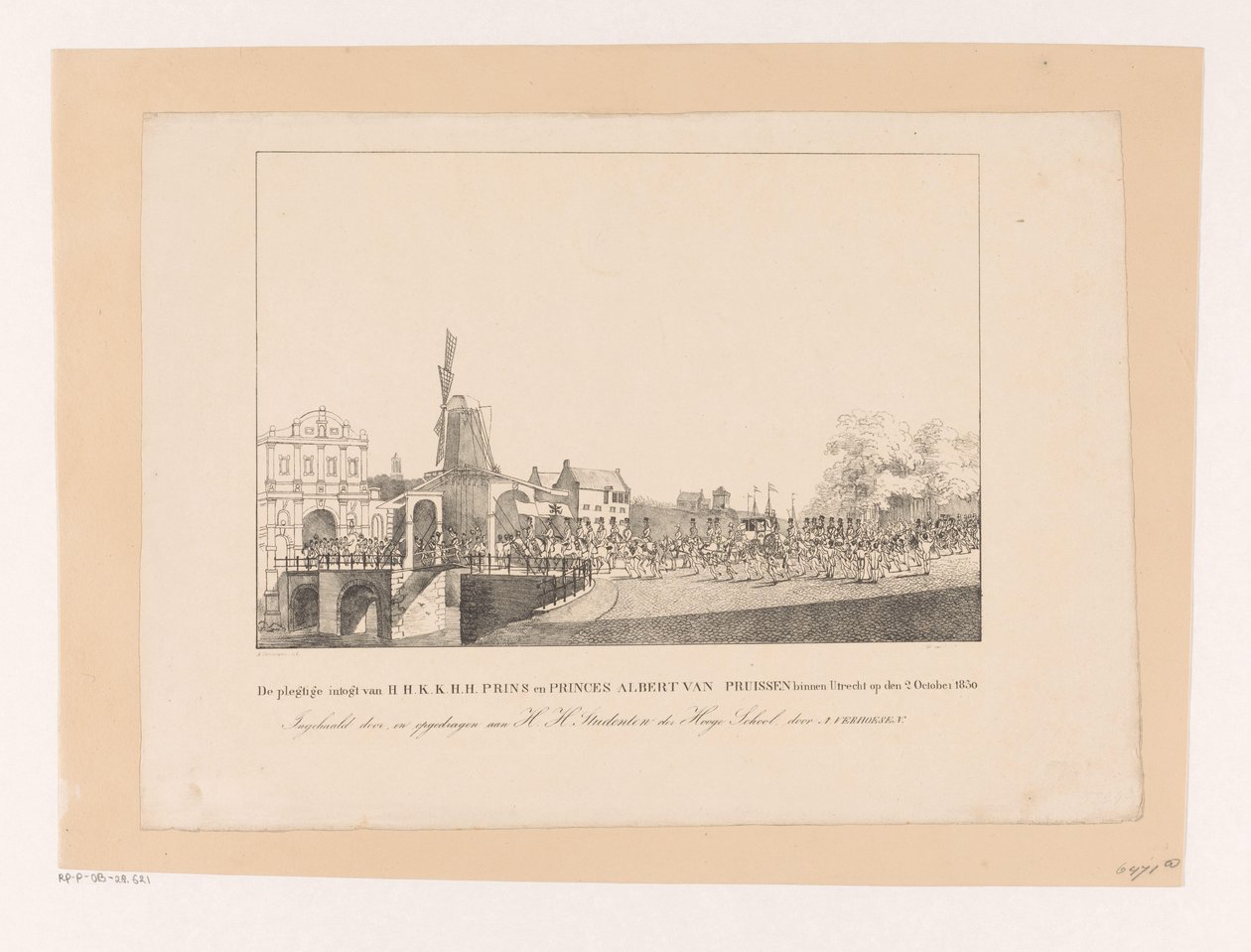 Entrada da Princesa Marianne e do seu marido Príncipe Alberto em Utrecht, 1830
O solene discurso de H.H.K.H. Príncipe e Princesa Albert da Prússia em Utreque, a 2 de Outubro de 1830 (título sobre o objecto) de Albertus Verhoesen