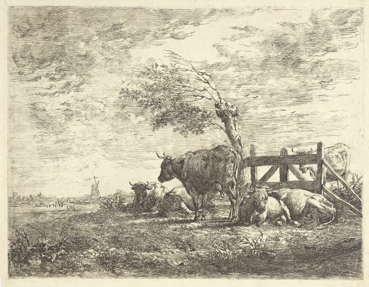 Vacas perto de uma cerca e de um salgueiro de sondagem de Albertus Verhoesen