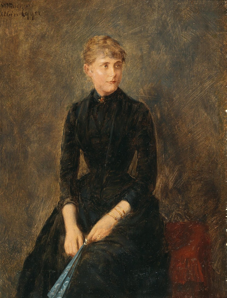 Retrato da cantora Hedwig Helbig 1869-1951, c. 1889. de Albin Egger Lienz