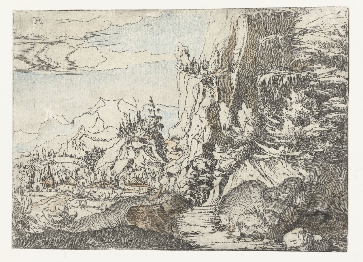 Paisagem com um penhasco sombreado de Albrecht Altdorfer