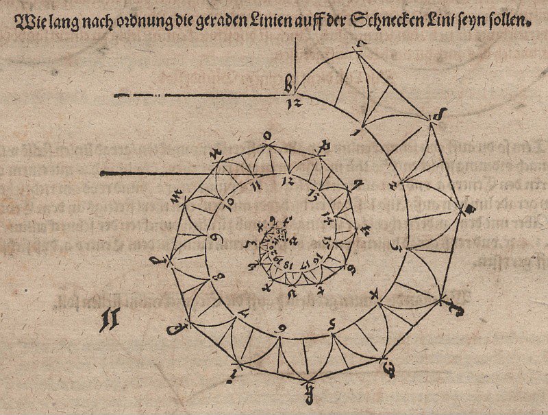 Determinar os comprimentos das espinhas aplicadas de uma espiral tangente de Albrecht Dürer
