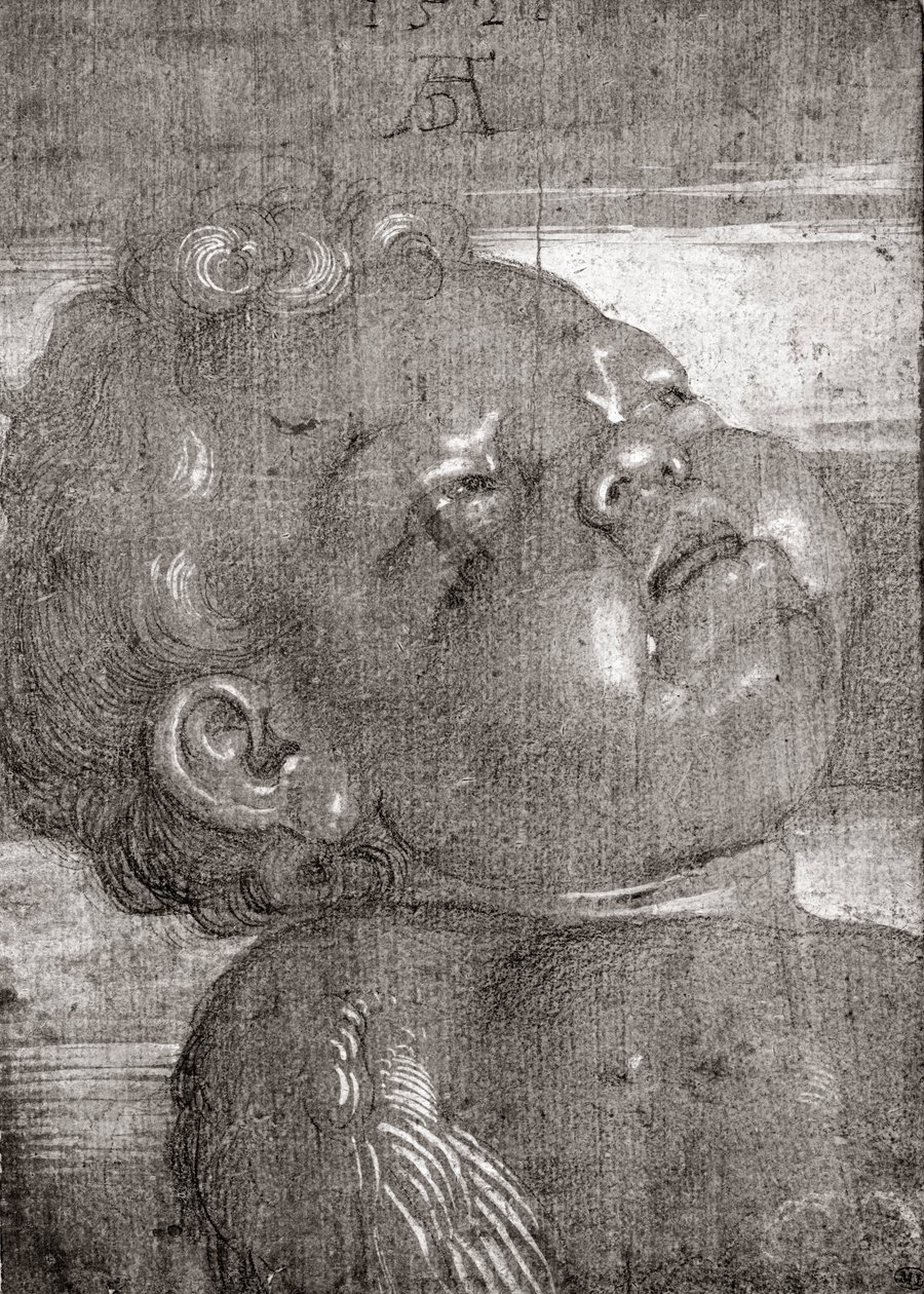 Querubim Chorando, 1521 (grafite e guache sobre papel) de Albrecht Dürer