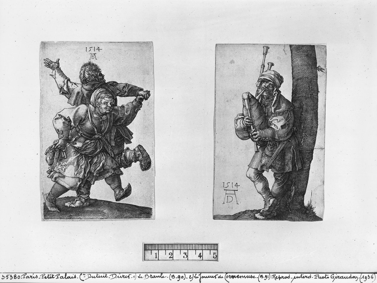 Dançando camponeses e um tocador de gaita de foles, 1514 de Albrecht Dürer