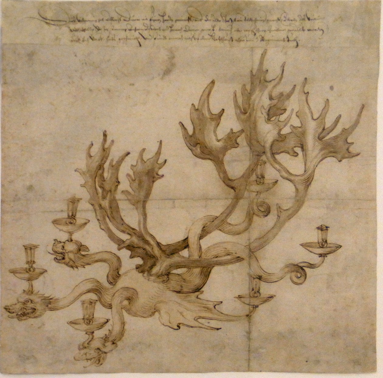 Design para um lustre de dragão com chifres de rena de Albrecht Dürer