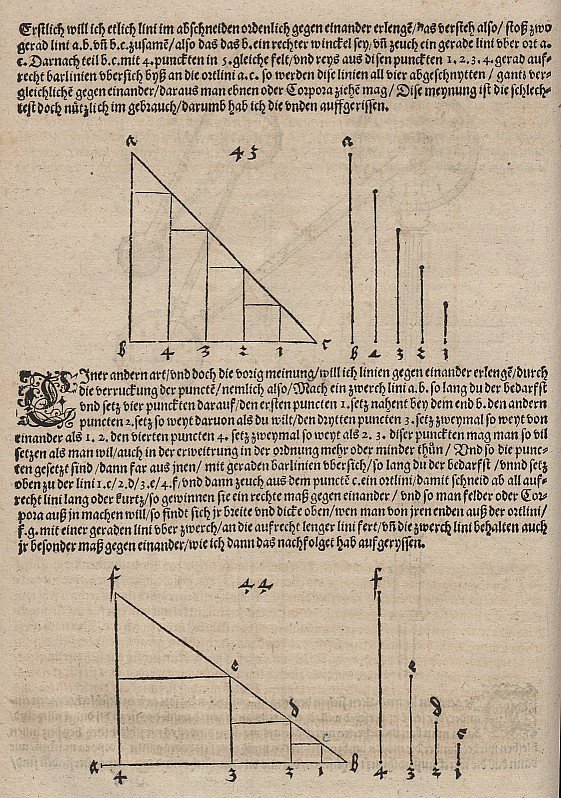 Imagem gráfica de uma função linear e uma função exponencial de Albrecht Dürer