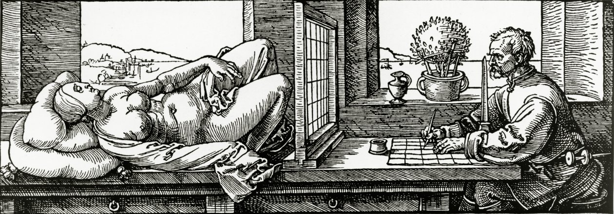 Ilustração de Durer "Four Books on Measurement", publicada em 1525 de Albrecht Dürer