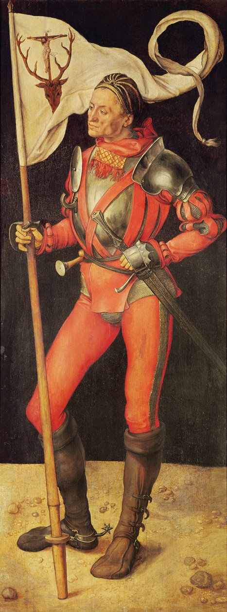 Lukas Paumgartner retratado como Saint Eustace, painel direito do Retábulo de Paumgartner, c.1500 (têmpera no painel) (ver também 495745) de Albrecht Dürer