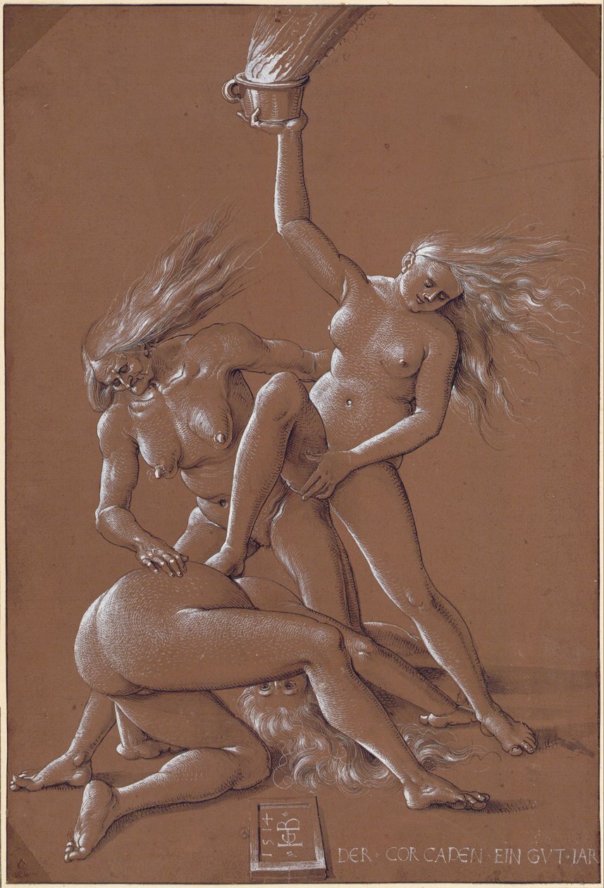 Ano Novo cumprimentando com três bruxas de Albrecht Dürer