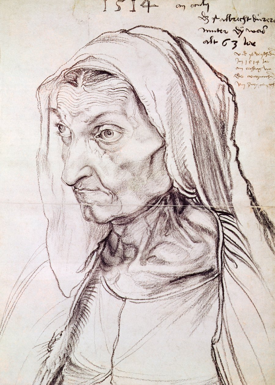 Retrato da mãe do artista, 1514 (carvão sobre papel) de Albrecht Dürer