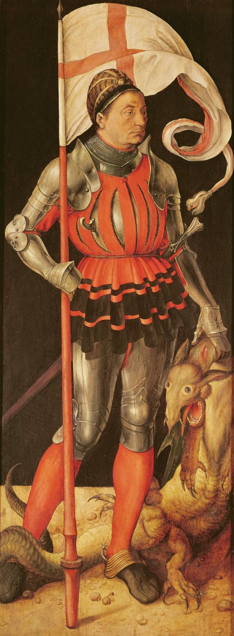 Stephan Paumgartner retratado como São Jorge, painel esquerdo do retábulo de Paumgartner, c.1500 (têmpera no painel) (ver também 495745) de Albrecht Dürer
