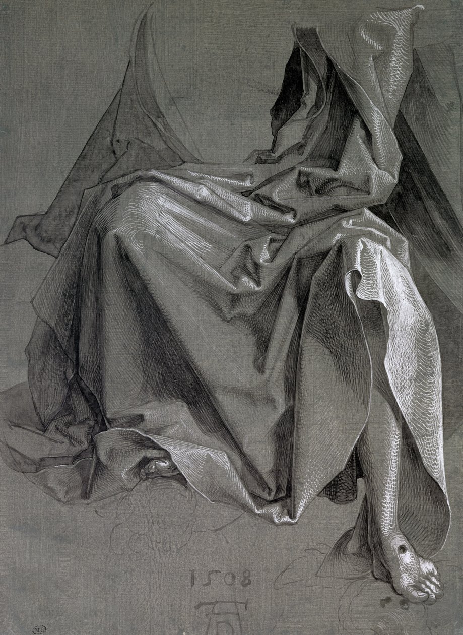 Estudo das vestes de Cristo, 1508 (guache e tinta sobre papel) de Albrecht Dürer