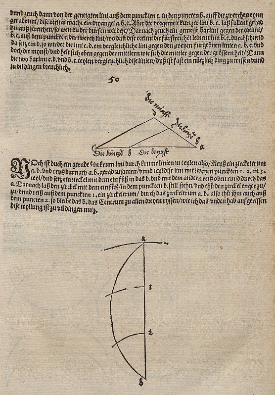 Divisão de uma rota em uma razão dada por outras duas rotas e tentando uma divisão tripartida de Albrecht Dürer