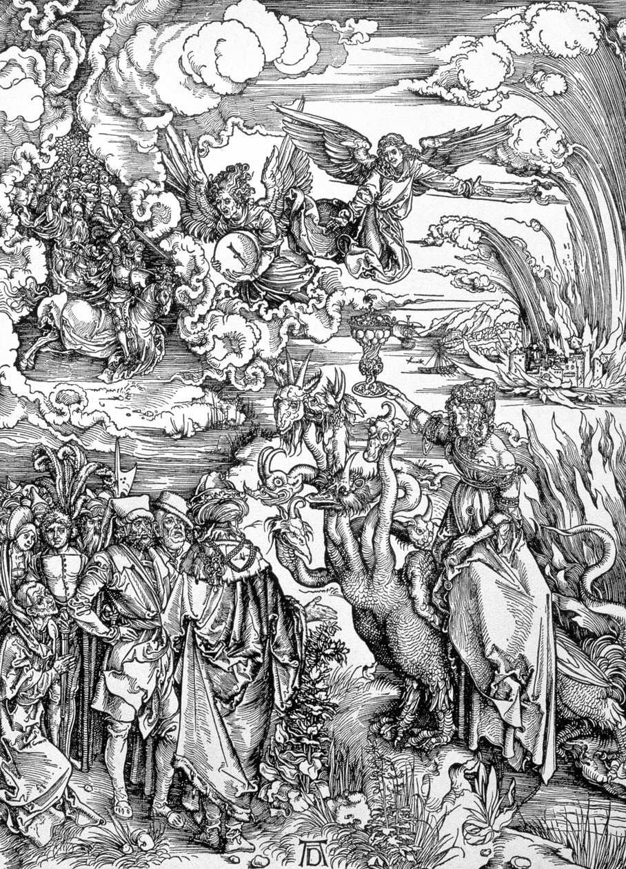 A prostituta babilônica do "Apocalipse" ou "As Revelações de São João, o Divino", pub. 1498 de Albrecht Dürer