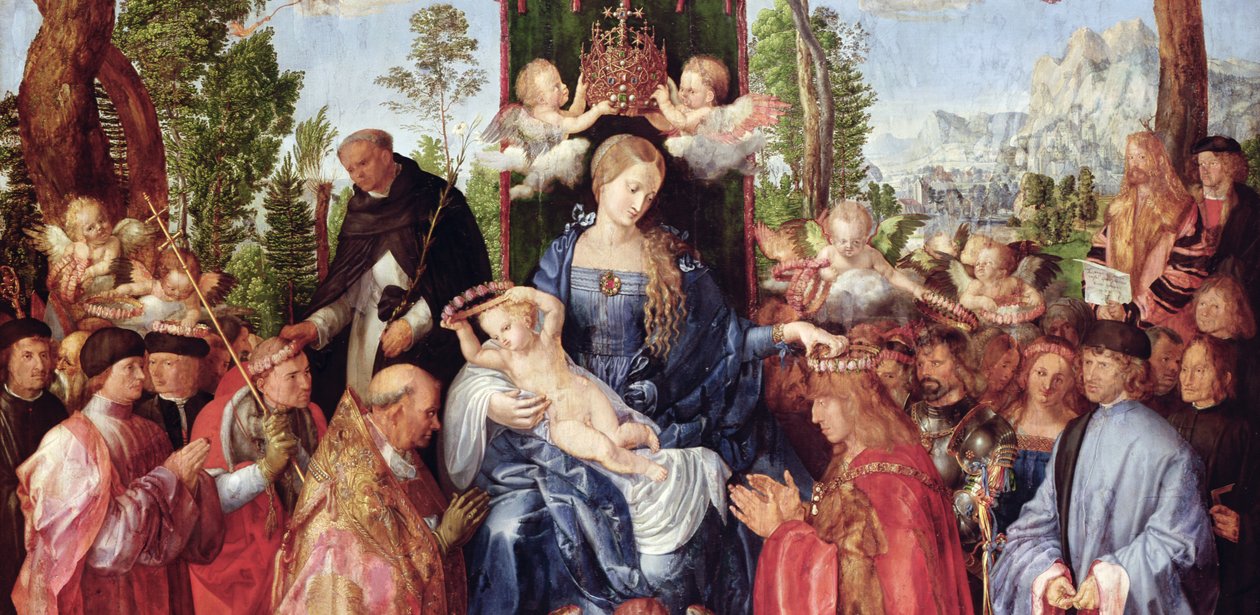 A Festa das Guirlandas de Rosas, 1506 (detalhe de 157023) de Albrecht Dürer