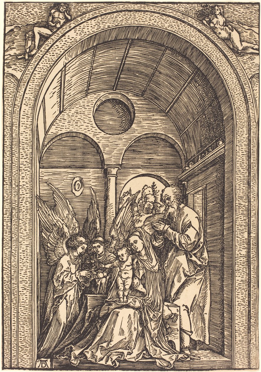 A Sagrada Família com Dois Anjos em um Hall Abobadado de Albrecht Dürer