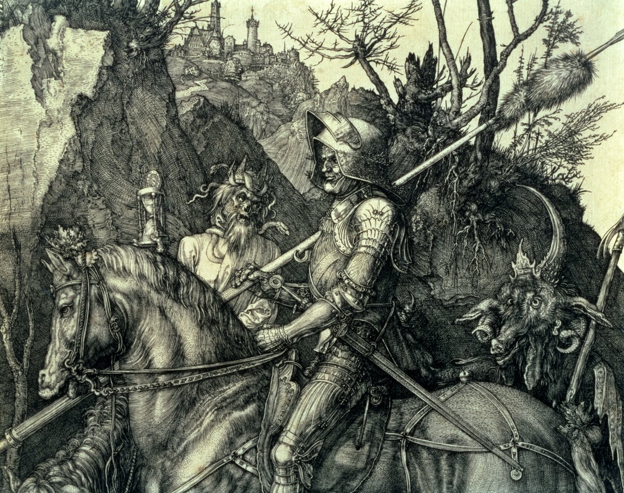 O cavaleiro, a morte e o diabo, 1513-14, detalhe de Albrecht Dürer