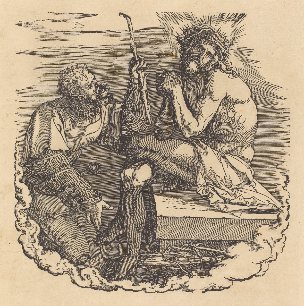 O homem das dores zombado por um soldado de Albrecht Dürer