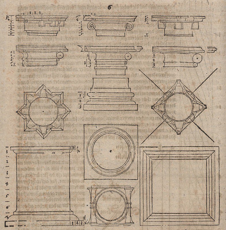 Várias bases de pilares e capitais de Albrecht Dürer