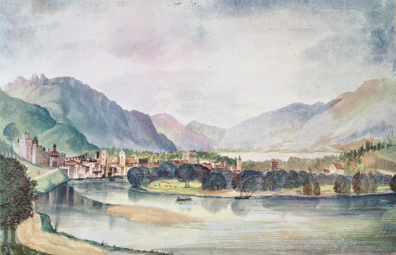Vista de Trento, 1494 (papel higiênico e papel) de Albrecht Dürer