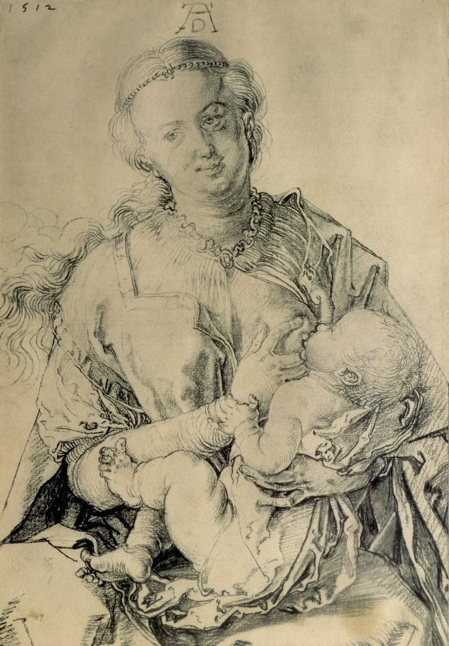 Virgem Maria amamentando o Menino Jesus, 1512 (desenho a carvão) de Albrecht Dürer