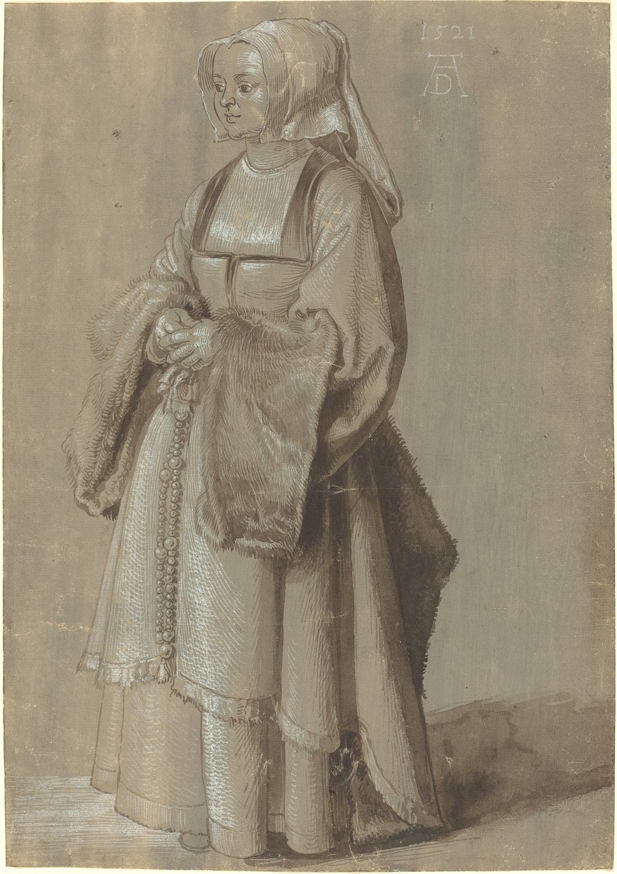 Mulher jovem, em, netherlandish, vestido de Albrecht Dürer