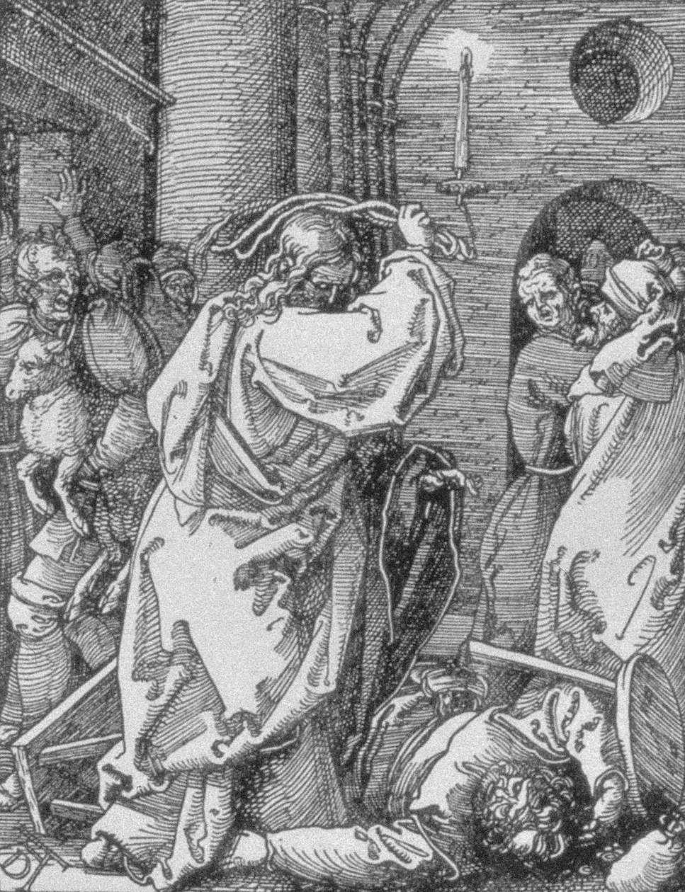 Cristo expulsando os cambistas do templo, da série &39;Small Passion&39;, pub.1511 (detalhe de 78015) de Albrecht Dürer