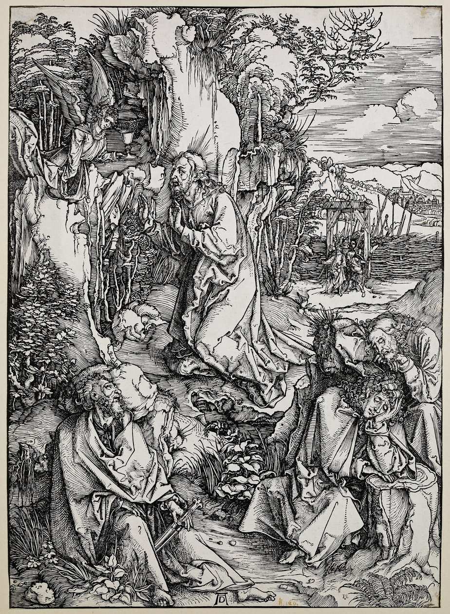 Cristo no monte das oliveiras, 149699 (xilogravura com algumas reparações antigas a tinta) de Albrecht Dürer