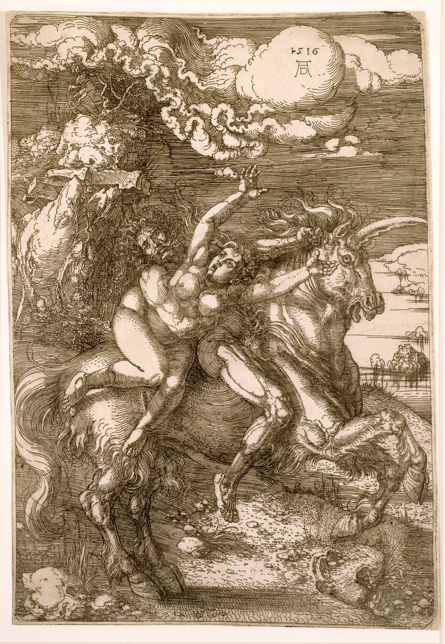 Estupro de Proserpina (rapto em um unicórnio), 1516 de Albrecht Dürer