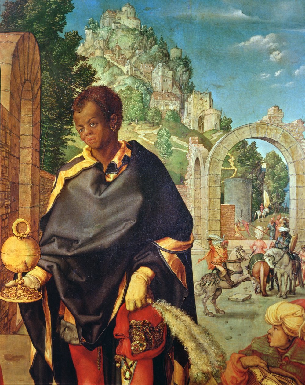 A Adoração dos Magos detalhe de Balthazar, 1504 óleo no painel de Albrecht Dürer