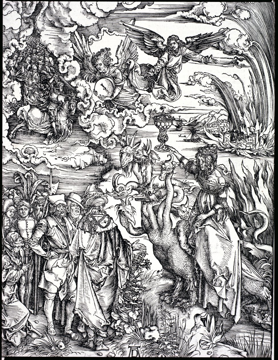 A Revelação de São João, o Divino ou O Apocalipse (gravura bw) de Albrecht Dürer