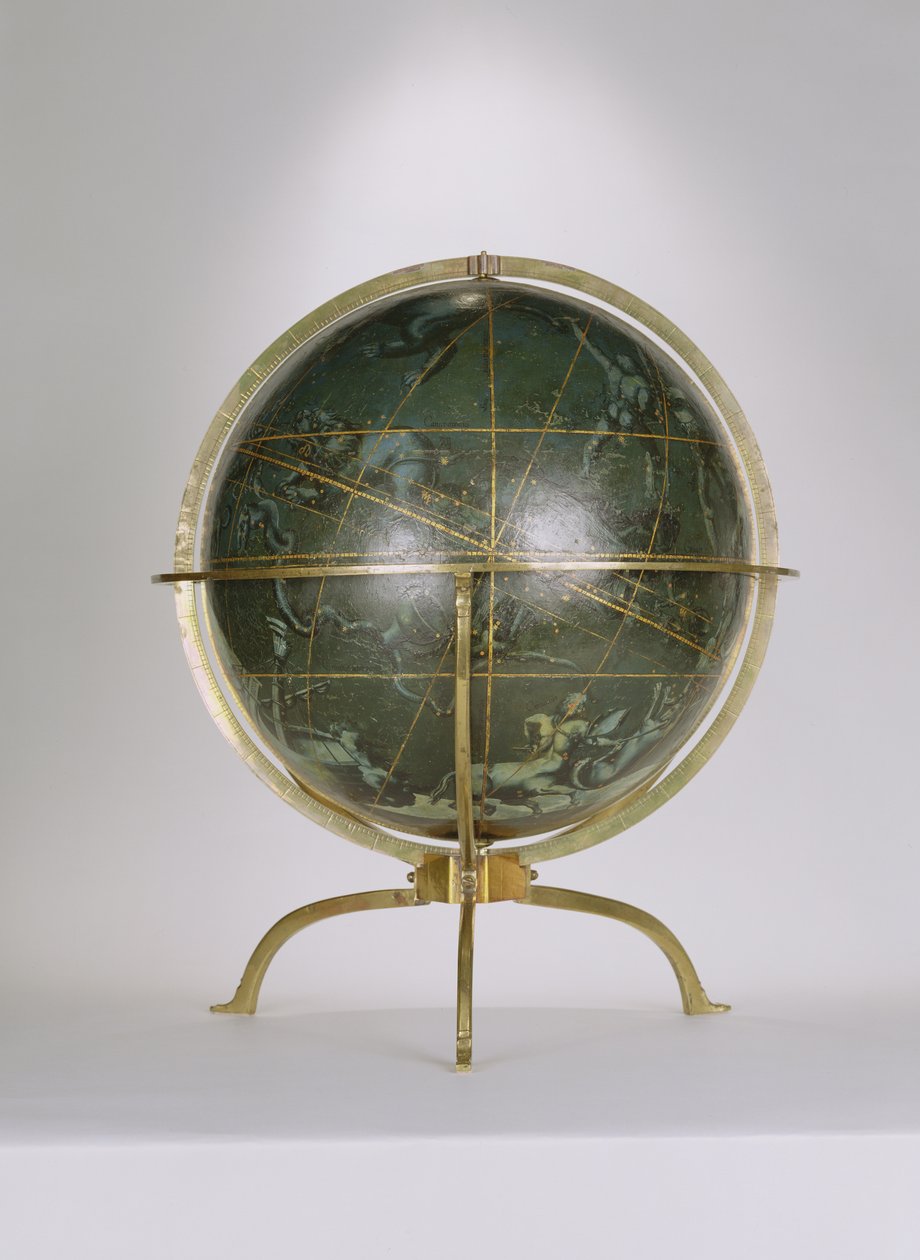 Globo Celestial, um de um par conhecido como os globos &39;Brixen&39;, 1522 (caneta e tinta, wc e guache sobre madeira) de Albrecht Dürer