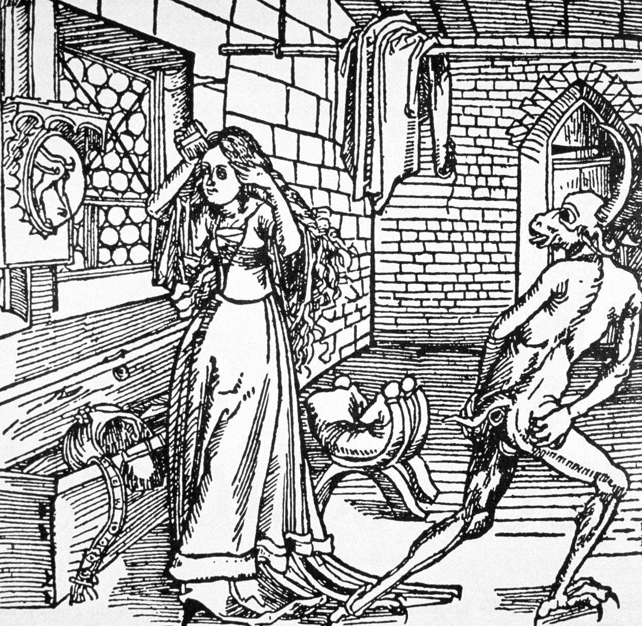The Devil and the Coquette, cópia de uma ilustração de &39;Der Ritter von Turm&39;, Augsburg 1498, usada em uma &39;História da Magia&39;, publicada no final do século XIX (ver também 418916) de Albrecht Dürer