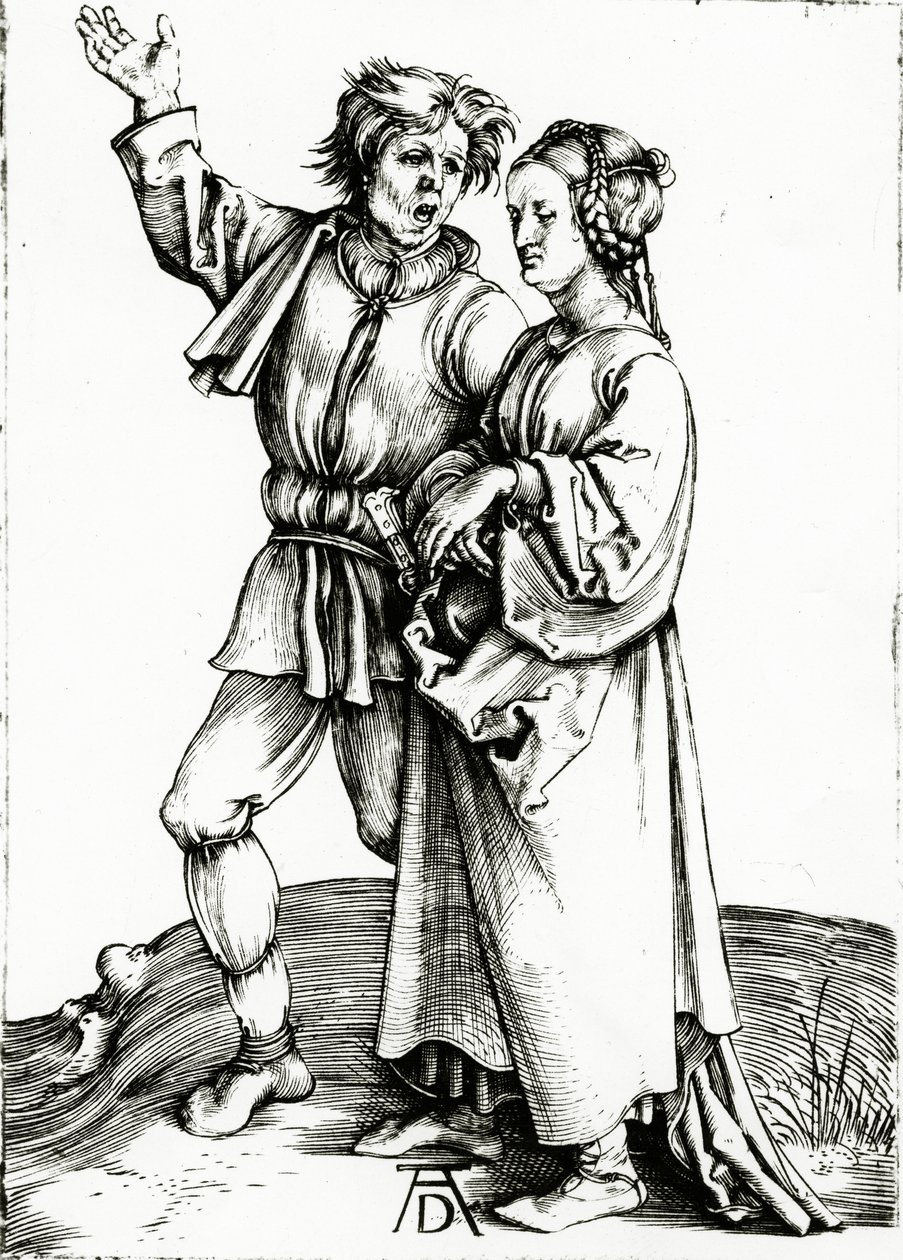 Um casal rústico, gravado por Johannes Wierix, c.1565 (gravura) de Albrecht (after) Durer or Duerer