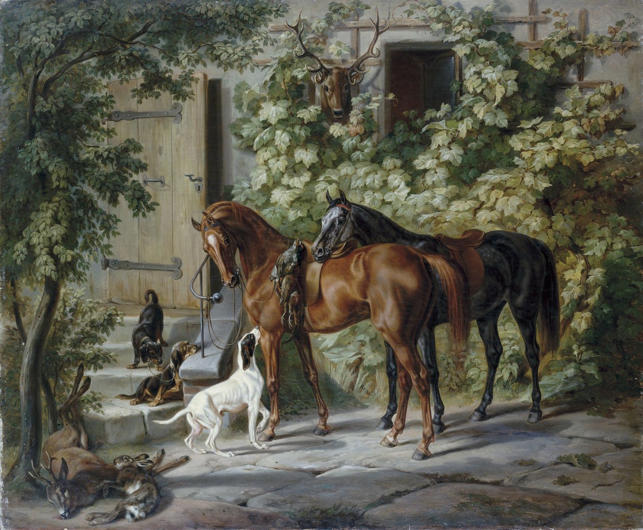 Cavalos no alpendre de Albrecht Adam