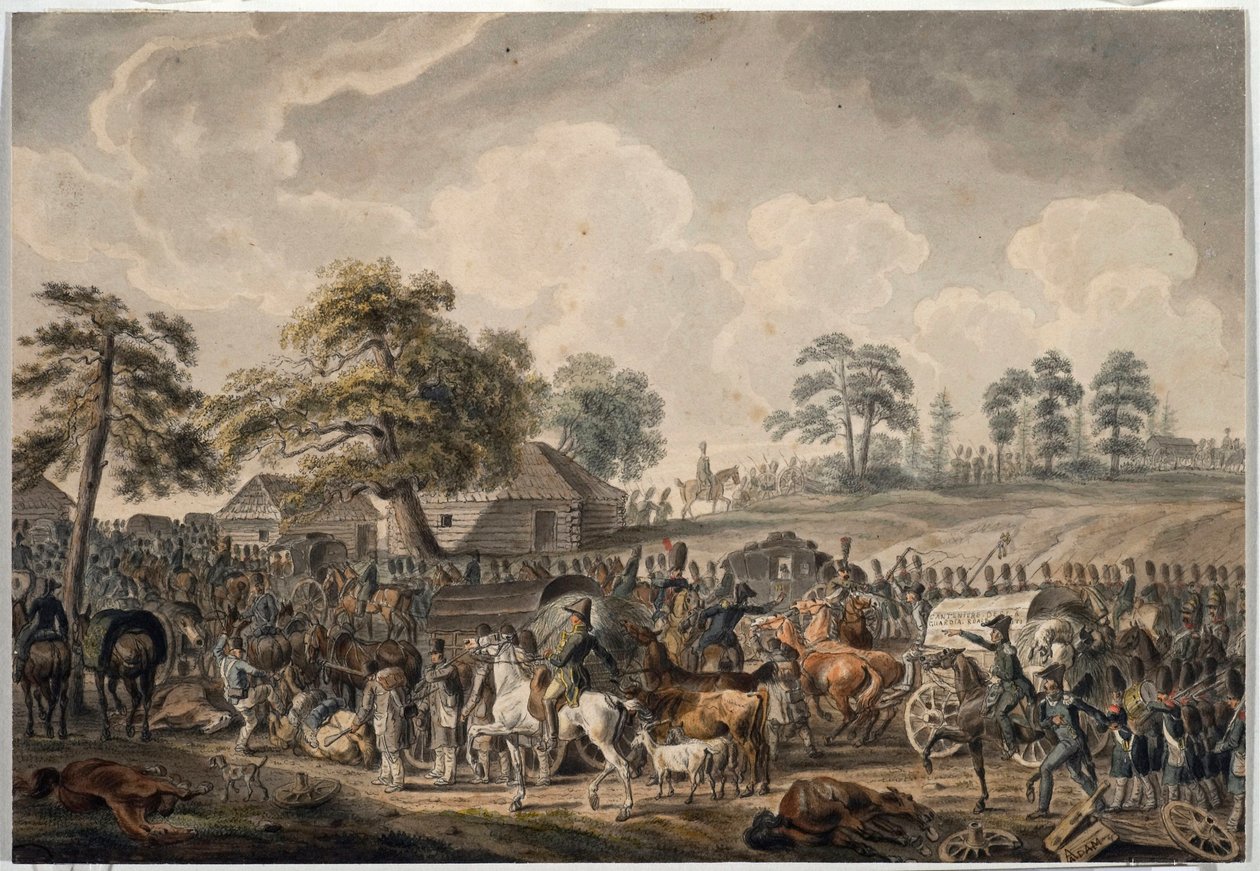 La Grande Armee cruzou o rio Daugava (ou Western Dvina) em 24 de julho de 1812 (o exército francês cruzando o rio Daugava em 24 de julho de Albrecht Adam