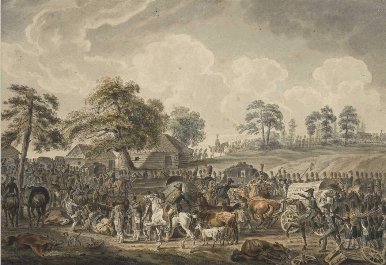 O exército francês atravessando o rio Daugava em 24 de julho de 1812, meados da década de 1820 de Albrecht Adam