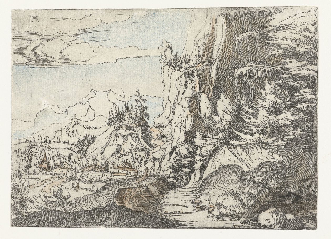 Paisagem com parede de pedra escura de Albrecht Altdorfer