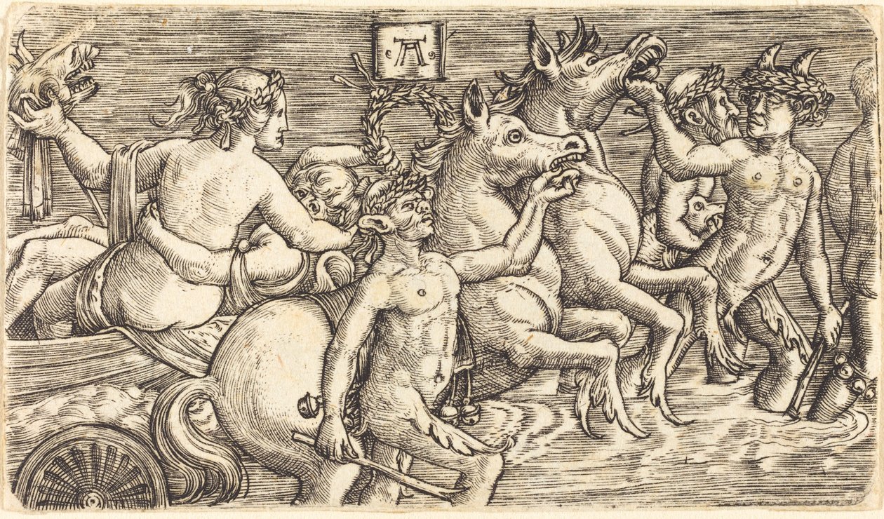 Amantes liderados por Seagods em Triumph de Albrecht Altdorfer