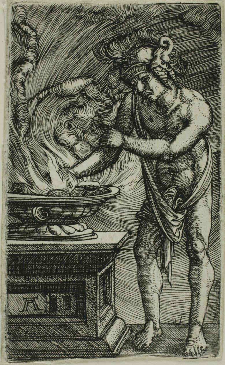 Mucius Scaevola Queimando a mão de Albrecht Altdorfer