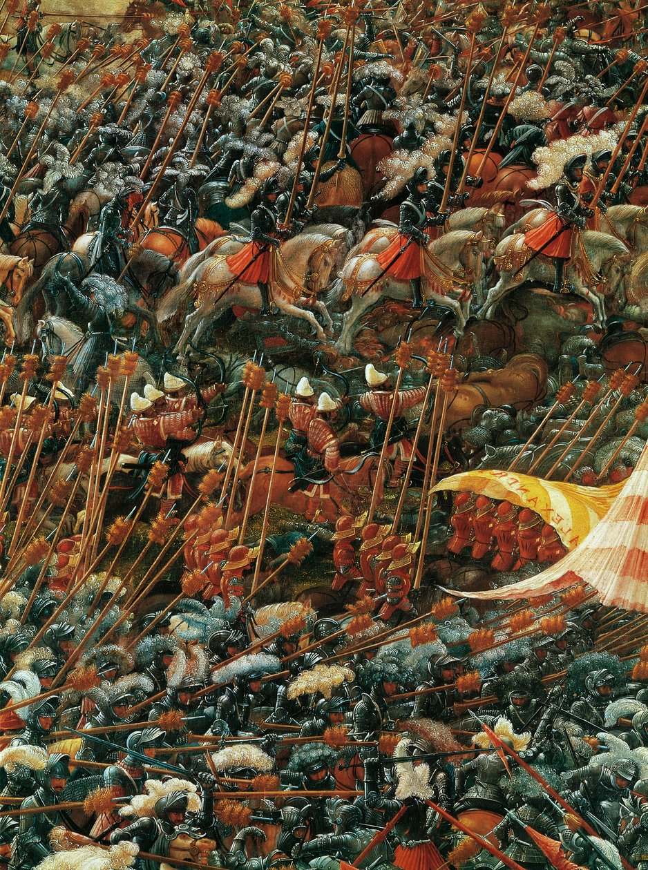 Exércitos em oposição, detalhe de A Batalha de Alexandre em Issus de Albrecht Altdorfer